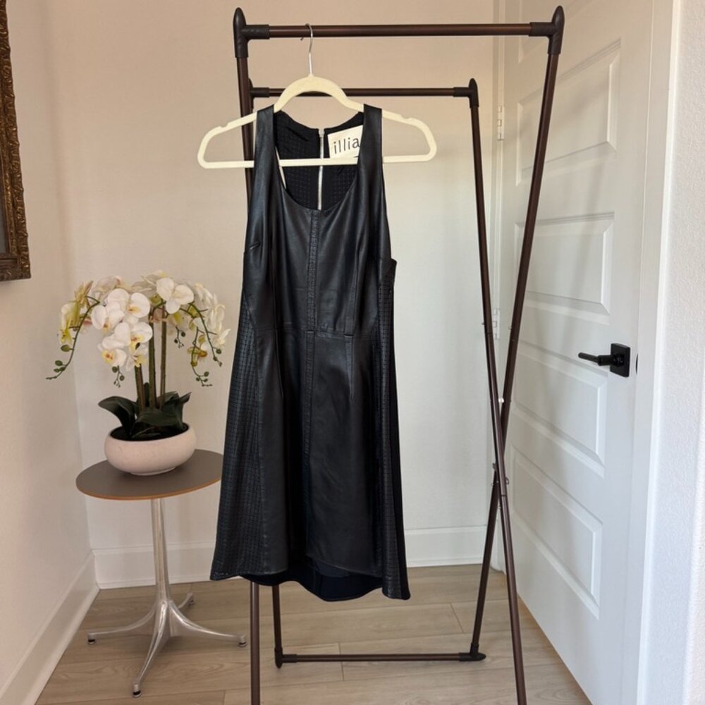 Illia Black Sleeveless Leather Dress with Perforated Panels